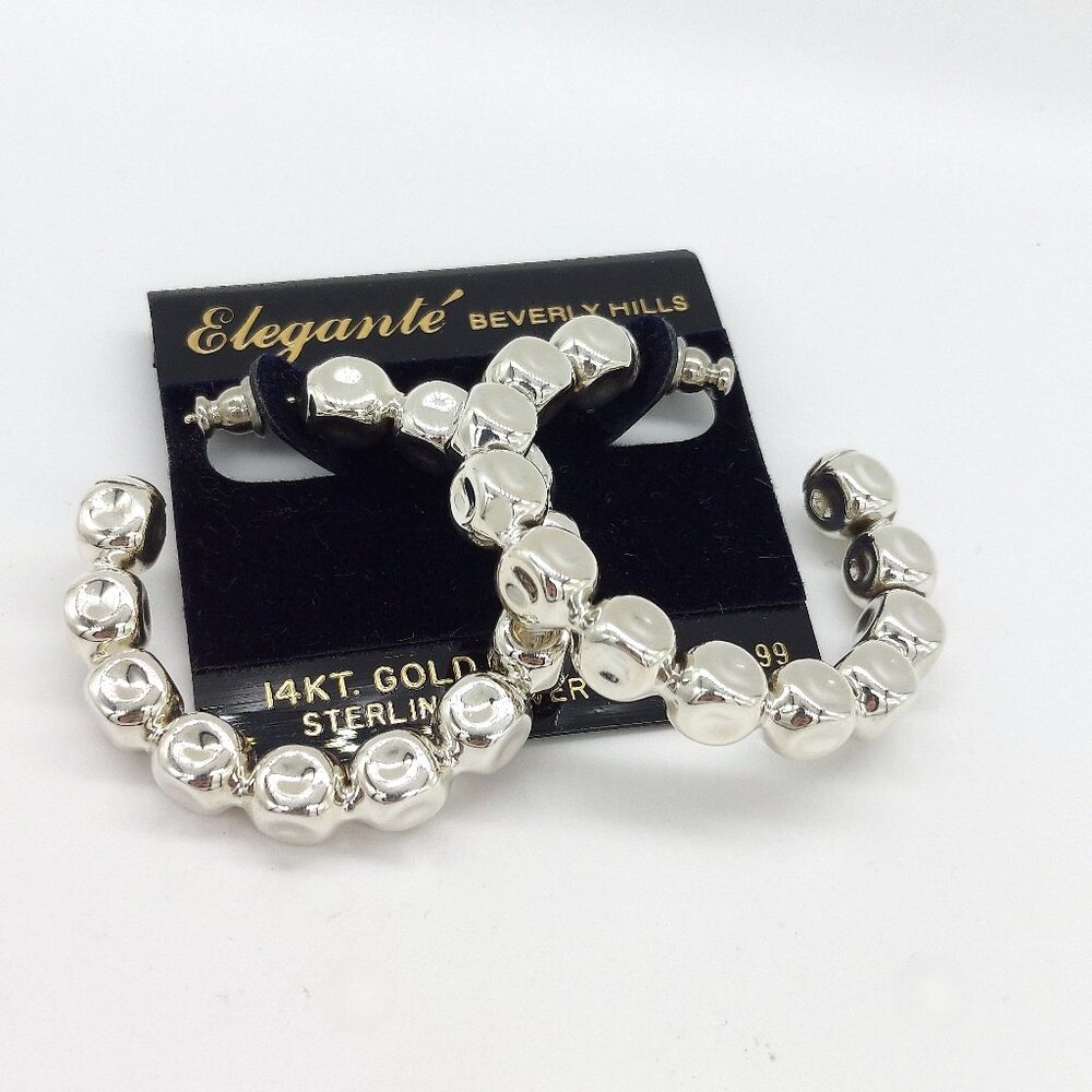Silver Luxury Minimalist Beaded Hoops Vintage NOS 925 Silver 14K GP